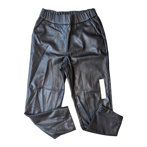 A New Day Women's Size S Black Faux Leather Tapered Leg Pants Elastic Waist - Picture 1 of 4